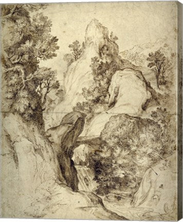 Rocky Landscape with a Waterfall by Girolamo Muziano