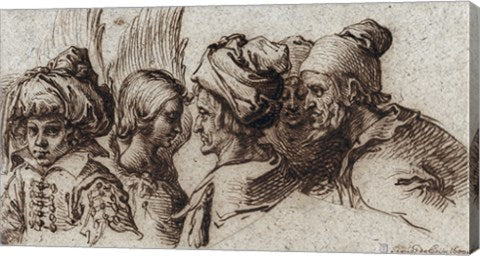 Bust of a Boy in a Turban, a Winged Angel, and Three Old Men by Jacques De gheyn