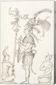 Drawing of stucco relief at the Palace, Maya ruins at Palenque