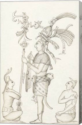 Drawing of stucco relief at the Palace, Maya ruins at Palenque