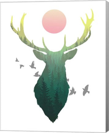 Green Ombre Forest in Stag Silhouette by Color Me Happy