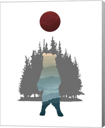 Blue Ombre Mountains in Standing Bear Silhouette by Color Me Happy