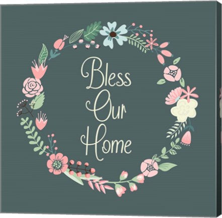 Bless Our Home Floral Teal by Color Me Happy