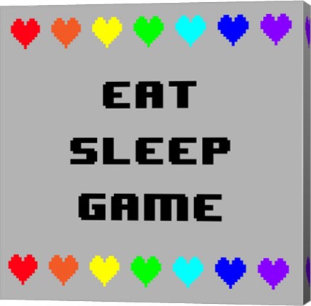 Eat Sleep Game -  Gray with Pixel Hearts by Color Me Happy