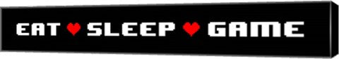Eat Sleep Game -  Black Panoramic with Pixel Hearts by Color Me Happy