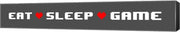 Eat Sleep Game -  Gray Panoramic with Pixel Hearts by Color Me Happy