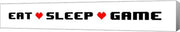 Eat Sleep Game -  White Panoramic with Pixel Hearts by Color Me Happy