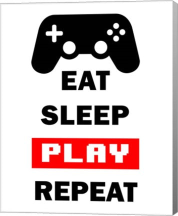 Eat Sleep Game Repeat  - White and Red by Color Me Happy