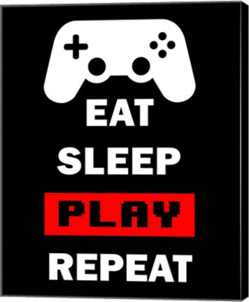 Eat Sleep Game Repeat  - Black and Red by Color Me Happy