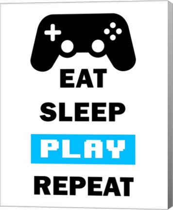 Eat Sleep Game Repeat  - White and Blue by Color Me Happy