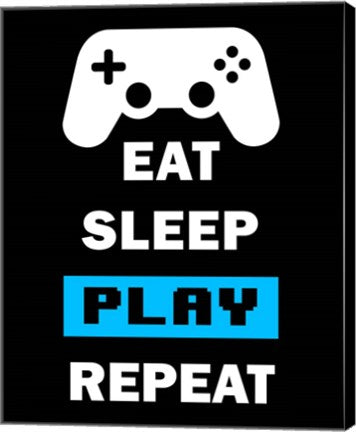 Eat Sleep Game Repeat  - Black and Blue by Color Me Happy