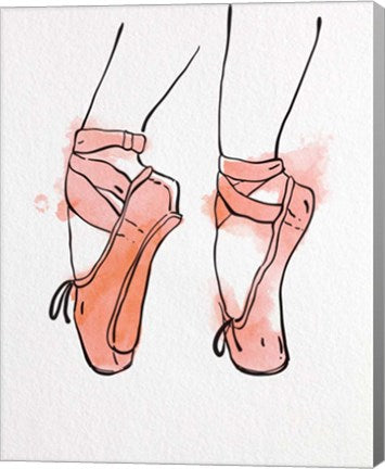 Ballet Shoes En Pointe Orange Watercolor Part I by Color Me Happy