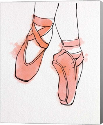 Ballet Shoes En Pointe Orange Watercolor Part II by Color Me Happy