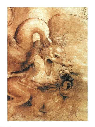 Detail of the Dragon from the drawing Fight between a Dragon and a Lion by Leonardo Da Vinci