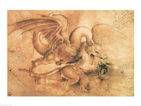 Fight between a Dragon and a Lion by Leonardo Da Vinci