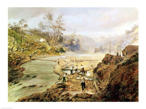 Fortyniners' washing gold from the Calaveres River, California, 1858