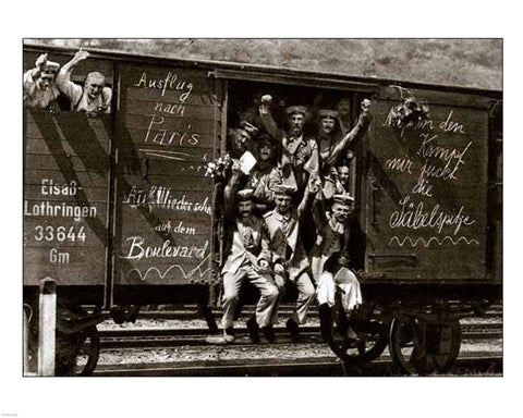 German Soldiers in a Railroad Car on the Way to the Front