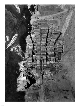 Dam structure as seen from skip on 150-ton cableway. View is made on center line of structure from elevation 1000