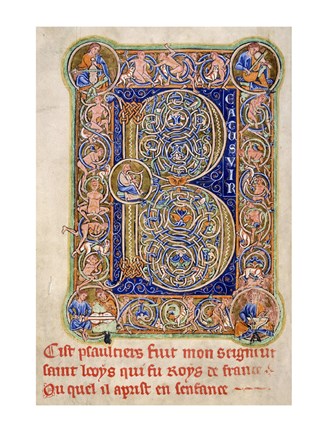 Illuminated Manuscript, Psalter. Inhabited Initial B of Psalm 1
