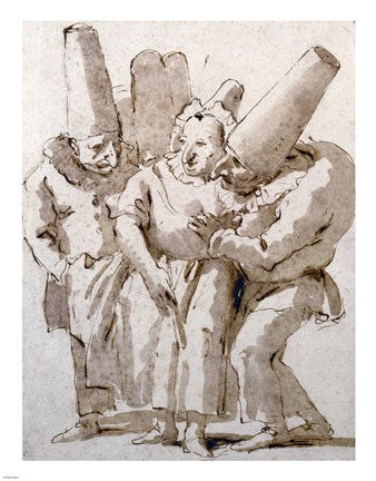 Punchinellos Approaching a Woman by Giovanni battista Tiepolo