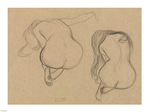 Two Studies of a Seated Nude with Long Hair by Gustav Klimt
