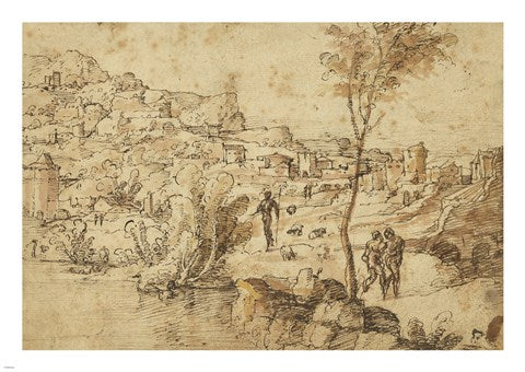 Landscape with Shepherds by a River and a Town Beyond by Jan van Scorel