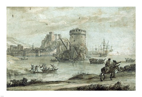 Figures in a Landscape before a Harbor by Claude Lorrain