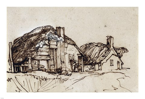 Two Thatched Cottages with Figures at a Window by Rembrandt van Rijn