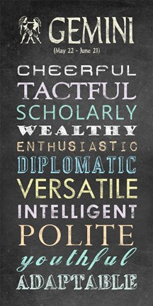 Gemini Character Traits Chalkboard by Veruca Salt