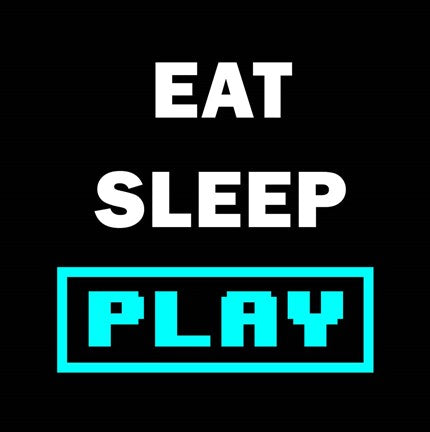 Eat Sleep Play - Black with Blue Text by Color Me Happy