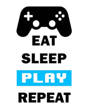 Eat Sleep Game Repeat  - White and Blue by Color Me Happy