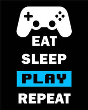 Eat Sleep Game Repeat  - Black and Blue by Color Me Happy