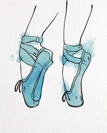 Ballet Shoes En Pointe Blue Watercolor Part I by Color Me Happy