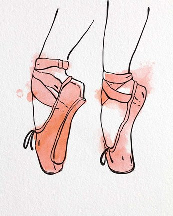 Ballet Shoes En Pointe Orange Watercolor Part I by Color Me Happy