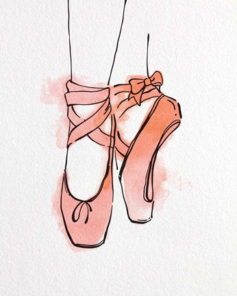 Ballet Shoes En Pointe Orange Watercolor Part III by Color Me Happy