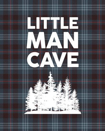 Little Man Cave - Trees Blue Plaid Background by Color Me Happy