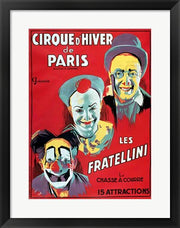 Poster advertising the 'Cirque d'Hiver de Paris' featuring the Fratellini Clowns