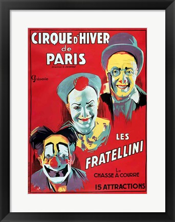 Poster advertising the 'Cirque d'Hiver de Paris' featuring the Fratellini Clowns