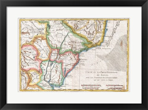 1780 Raynal and Bonne Map of Southern Brazil, Northern Argentina, Uruguay and Paraguay