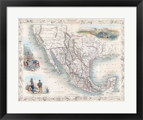 1851 Tallis Map of Mexico, Texas, and California