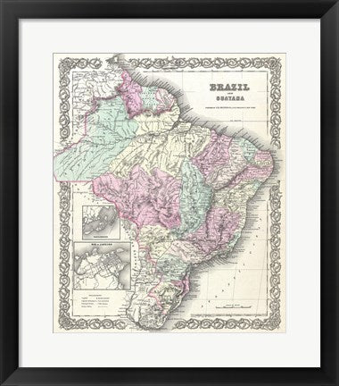 1855 Colton Map of Brazil And Guyana