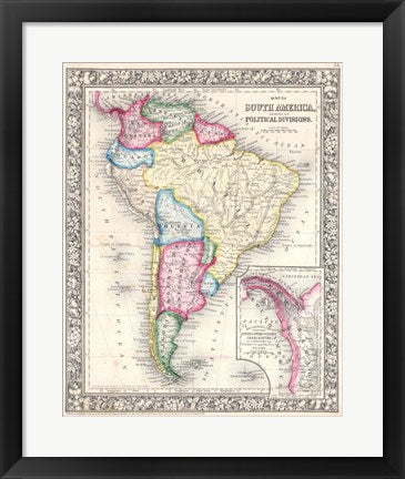 1864 Mitchell Map of Brazil, Bolivia and Chili
