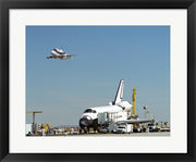 Endeavour on Runway with Columbia on SCA Overhead