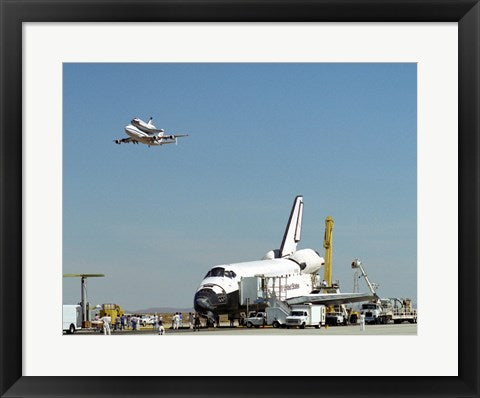 Endeavour on Runway with Columbia on SCA Overhead