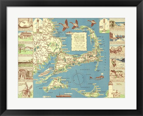 1940 Colonial Craftsman Decorative Map of Cape Cod, Massachusetts