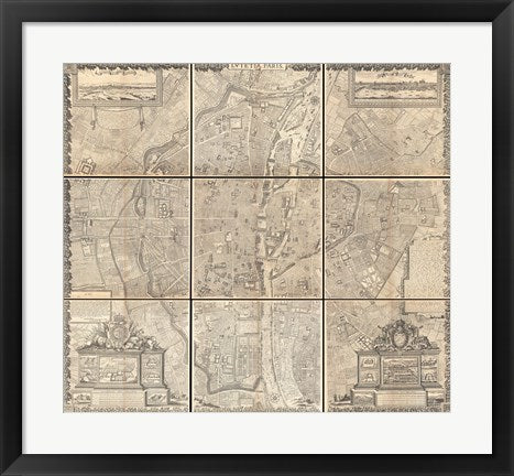1652 Gomboust 9 Panel Map of Paris, France