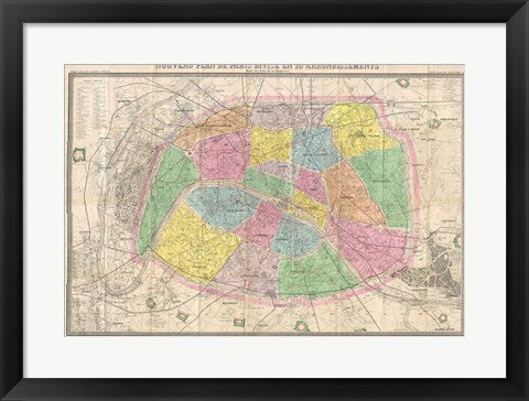 1867 colored Logerot Map of Paris, France