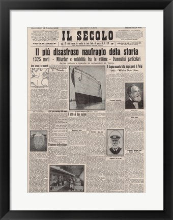 Italian Front Page about the Titanic Disaster