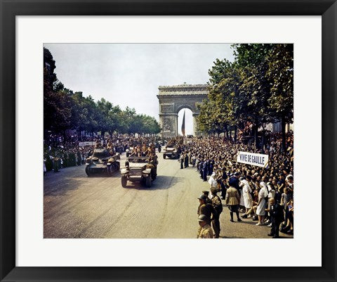 Crowds of French Patriots Line the Champs Elysees