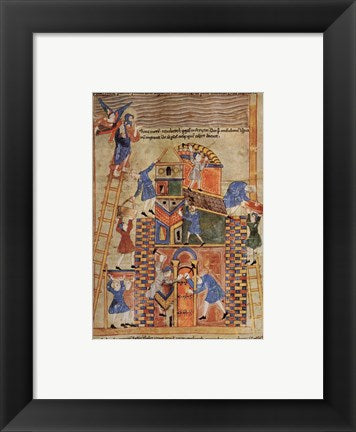 Illustration to the Old English Illustrated Hexateuch showing the construction of the Tower of Babel.